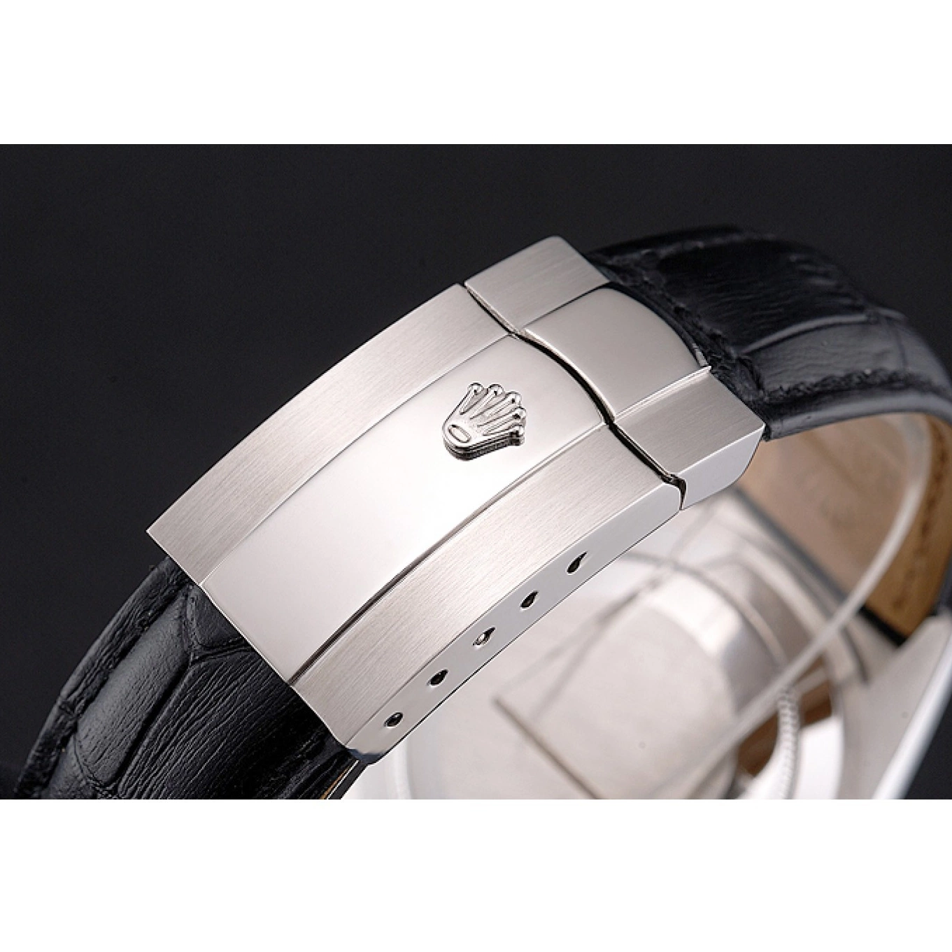 Aaa replica watch Dial Dweller Steel Black Leather Black Rolex Strap Stainless Sky Case 0729